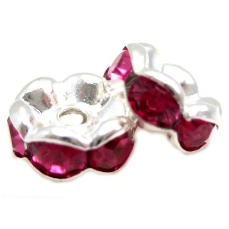 Sølv fs rondel 6mm - mørk pink - 4 stk