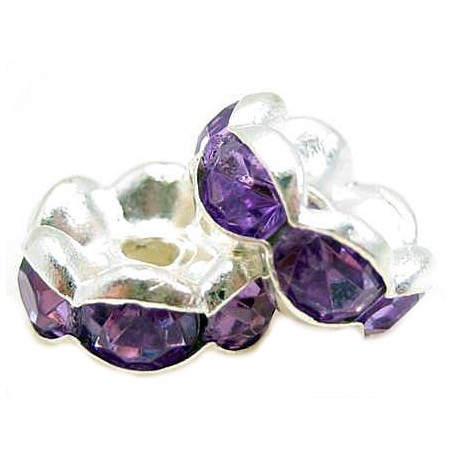 Sølv fs rondel 8mm - lilla stene - 2 stk