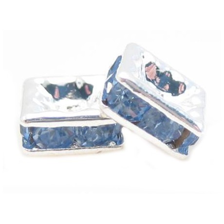 Firkantet fs rondel 6mm - lyse blå stene - 4 stk