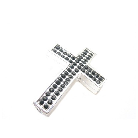 Kors sølv med stene sorte 38 / 3 mm - EKSKLUSIV