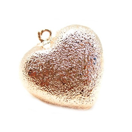 Rosen guld,  børstet hjerte 25 mm
