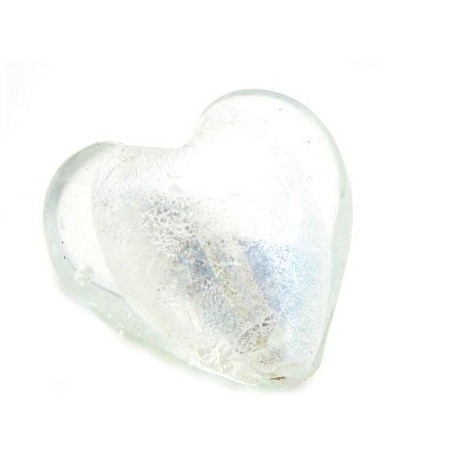 Stor tyk glas hjerte hvid 30 mm