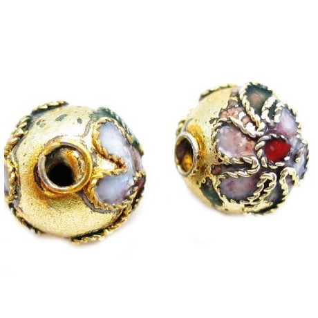 Rund 8mm guld cloisonne - 2 stk