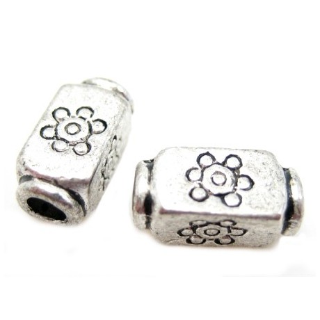 Tibetanske sølv perler med blomster 10mm - 2 stk