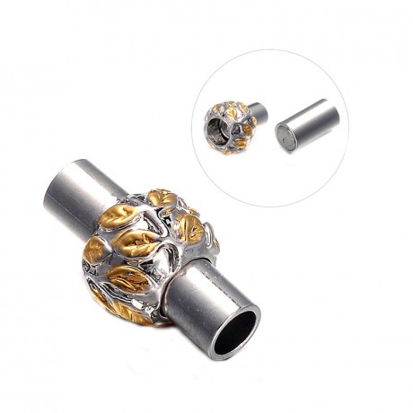 Smart magnet låsmed blad mønster sølv og guld  18 / 4 mm