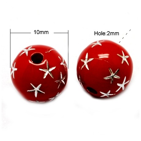 Rød  med stjerne 10 / 2 mm - 10 stk