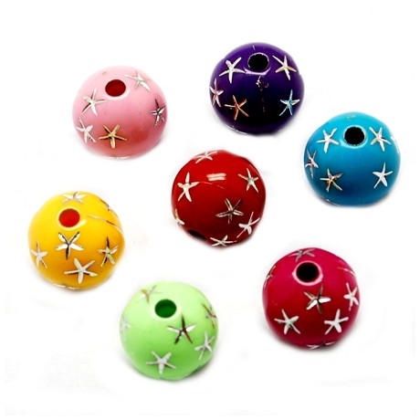 Miksede farvede perler med stjerne 10 / 2 mm - 10 stk