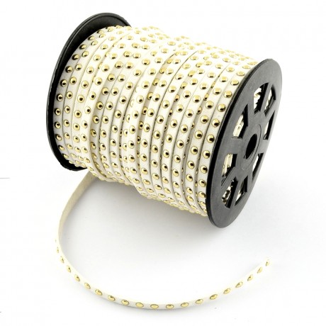 Hvid ruskind med nitter i guld - 50 cm