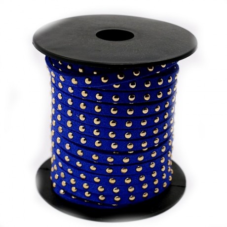 Blå ruskind med nitter i guld - 50 cm