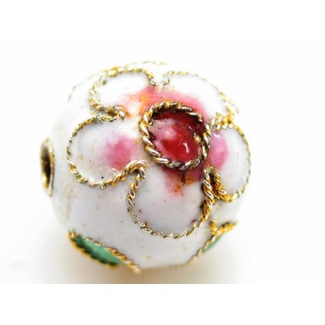 Rund 8 mm hvid cloisonne - 4 stk