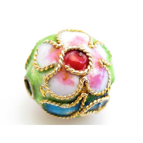 Rund 8mm lime grøn cloisonne - 4 stk