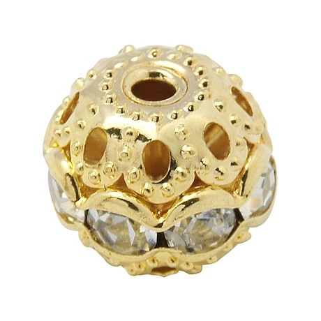 Guld rhinstens kugle klare stene  10 mm - 2 stk