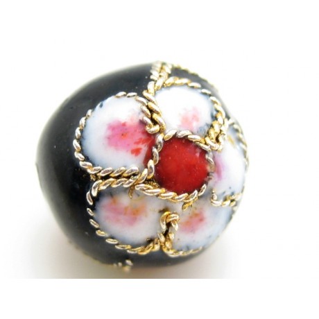 Rund 8mm sort cloisonne - 4 stk