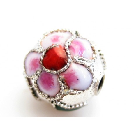 Rund 8 mm sølv cloisonne - 4 stk