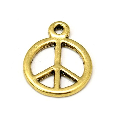 Peace tegn antik guld 13 mm - 4 stk