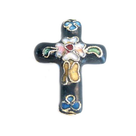 Cloisonne kors sort - 2 STK