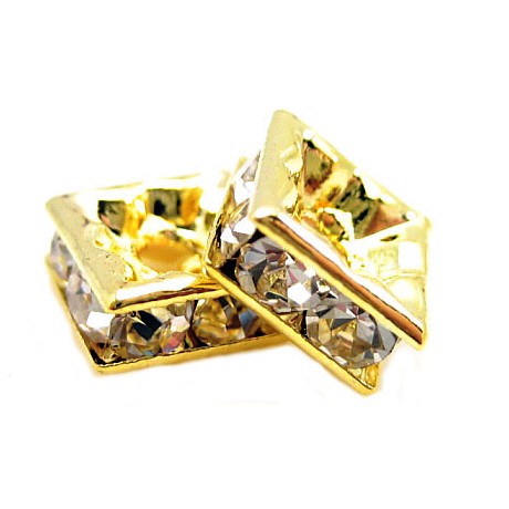 Firkantet guld rondel klare stene 6mm - 4 stk