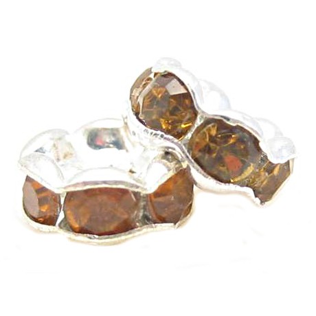 Sølv fs rondel 6mm  - lys brun   - 4 stk