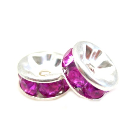 Sølv fs rondel 8mm - pink sten - 2stk
