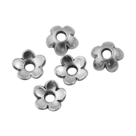 Endekap i sølv look blomsterfacon 6,5 mm / 2 - 15 stk