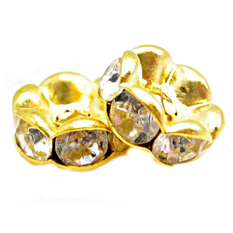 Guld rondel 8 mm - klare stene - 2 stk