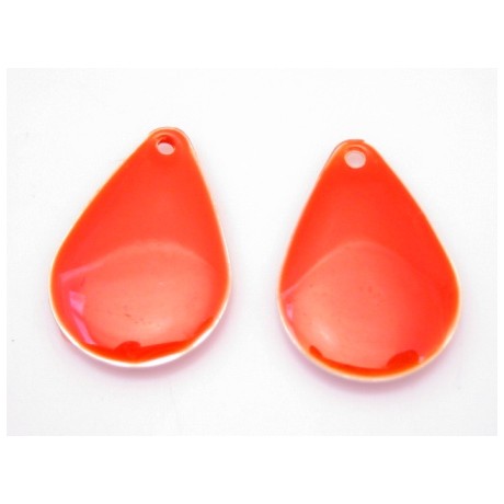 Emalje dråbe Orange / Rød 20 mm - 2 stk